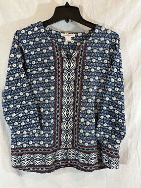 Allison Daley Women’s Large Blue Floral Print V-Neck Blouse